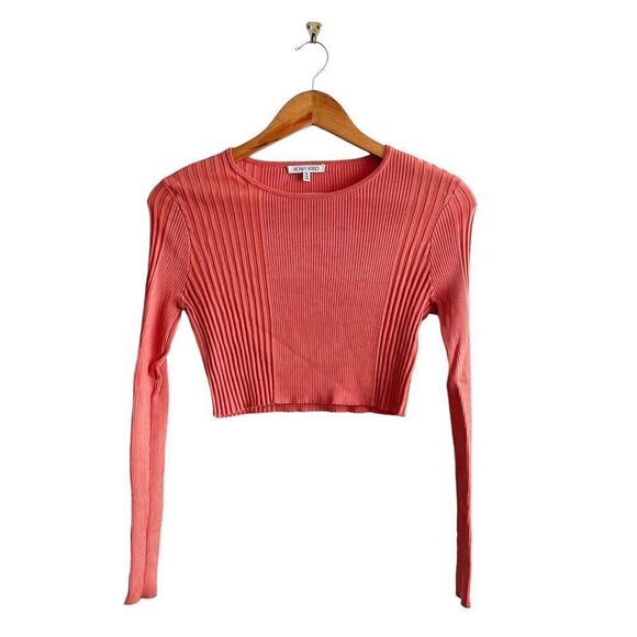 Ronny Kobo Laszlo Ribbed Crop Top Coral Orange Long Sleeve Women's M Stretchy - Picture 3 of 9